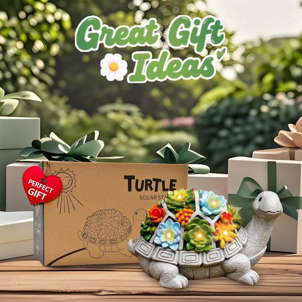 Nacome Solar Garden Outdoor Statues Turtle with Succulent 7 ... - Image 2