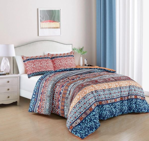 Chezmoi Collection Shore 3-Piece Boho Stripe Queen Comforter...