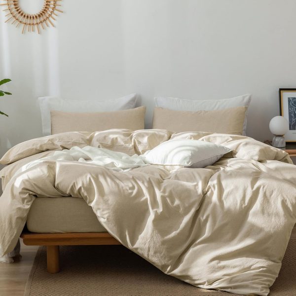 MooMee Bedding Duvet Cover Set 100% Washed Cotton Linen Like... - Image 4