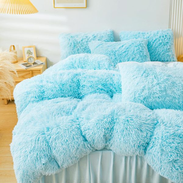 ERLOXO Fluffy Blue Faux Fur Comforter Cover Set Twin，Fluffy ... - Image 5