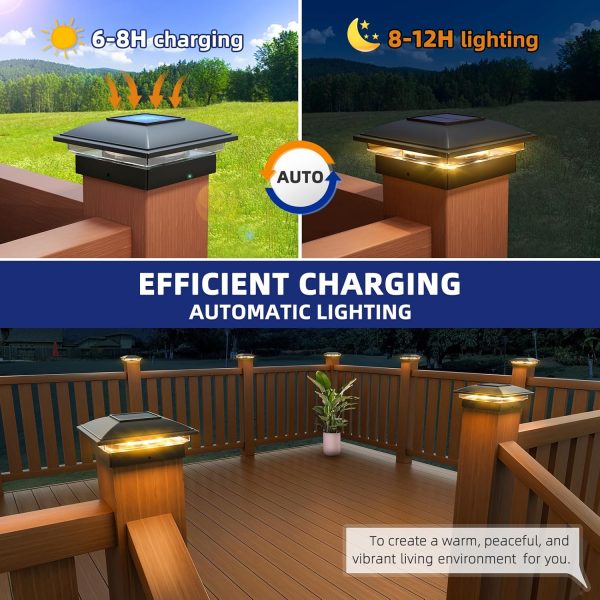 APONUO 4x4 Solar Post Caps Lights,2-Modes Bright Fence Post ... - Image 3