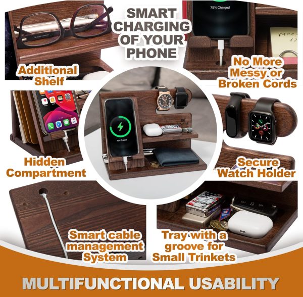 TESLYAR Gifts for Men Wood Phone Docking Station Fathers Gif... - Image 4