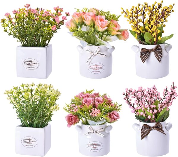 LUEUR 6Pcs Artificial Pot Flowers with Ceramic Potted Fake F...