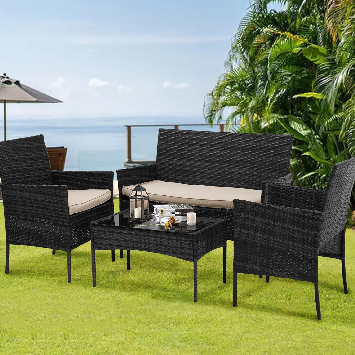BestOffice Patio Furniture 4 Pieces Outdoor Indoor Use Ratta…