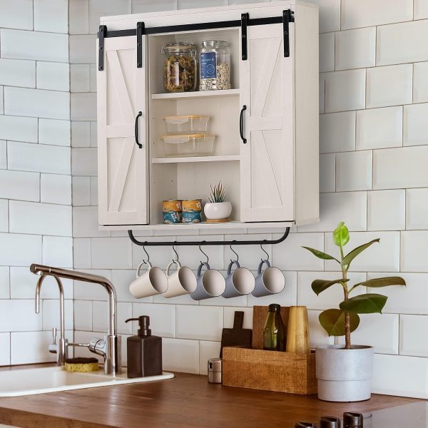 RUSTOWN Rustic Wood Wall Storage Cabinet with Two Sliding Ba... - Image 2