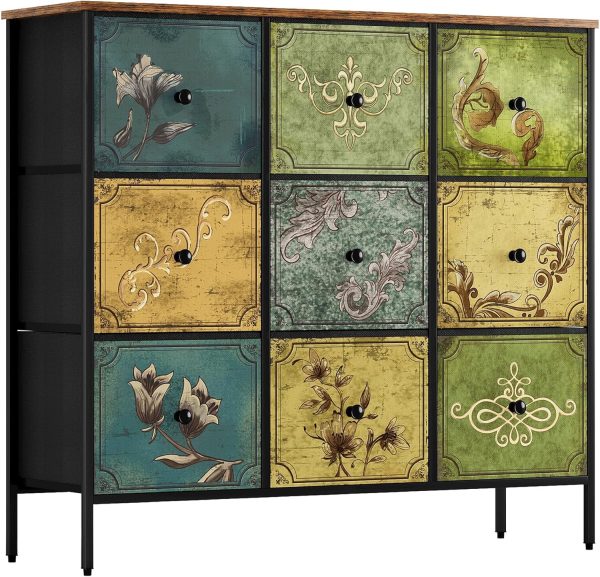 DOVAMY Drawer Dresser with 9 Fabric Drawers, Dresser Storage...