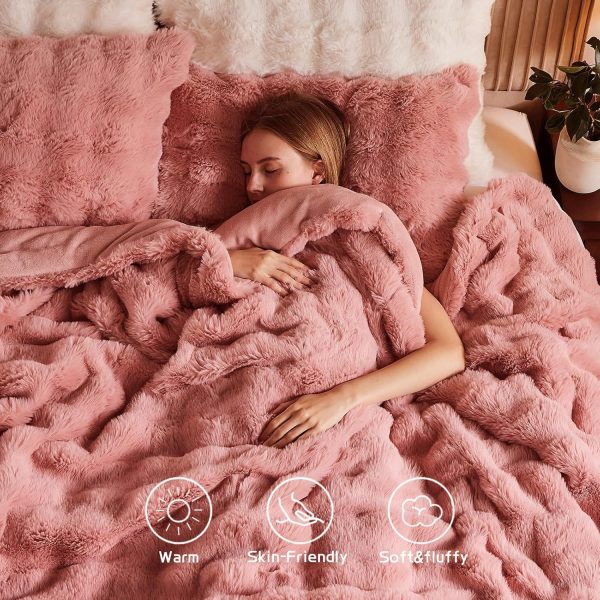 Lotus Karen Faux Fur Queen Comforter Set – Pink Fluffy Comfo... - Image 3