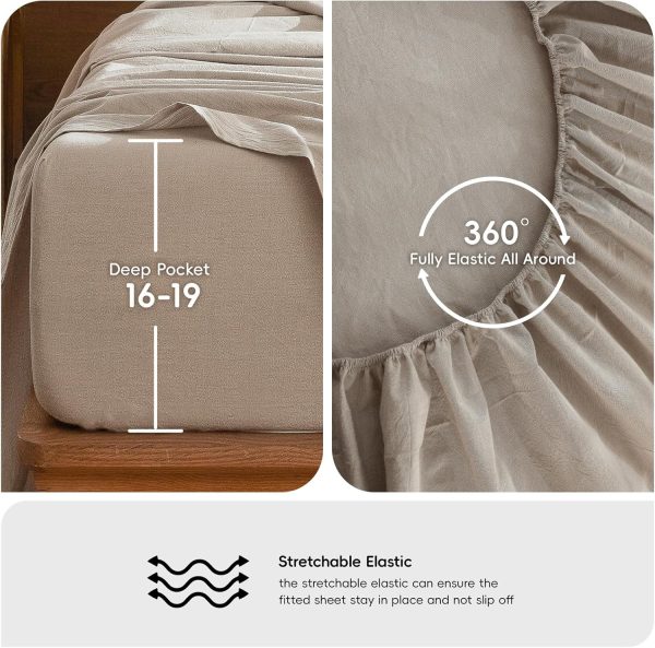 MooMee Bedding Sheet Set 100% Washed Cotton Linen Like Textu... - Image 6