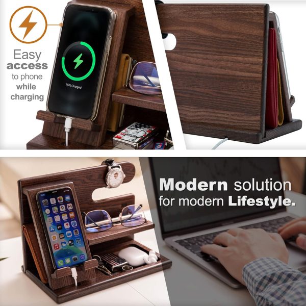 TESLYAR Gifts for Men Wood Phone Docking Station Fathers Gif... - Image 2