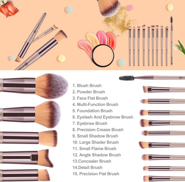 Makeup Brushes HEYMKGO 15PCS Champagne Gold Professional Mak... - Image 4