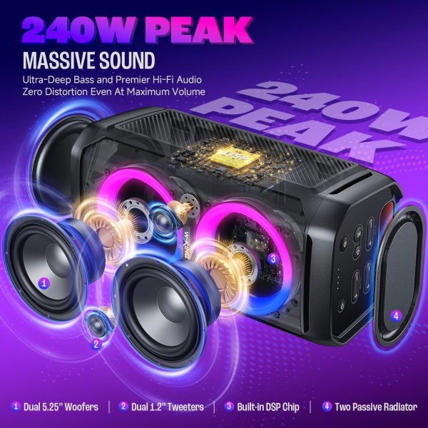 W-KING 240W Peak Bluetooth Speaker, 115dB Loud, Massive Bass... - Image 2