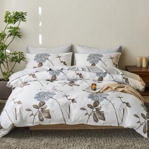 Wake In Cloud - Floral Comforter Set, Botanical Flowers Patt...