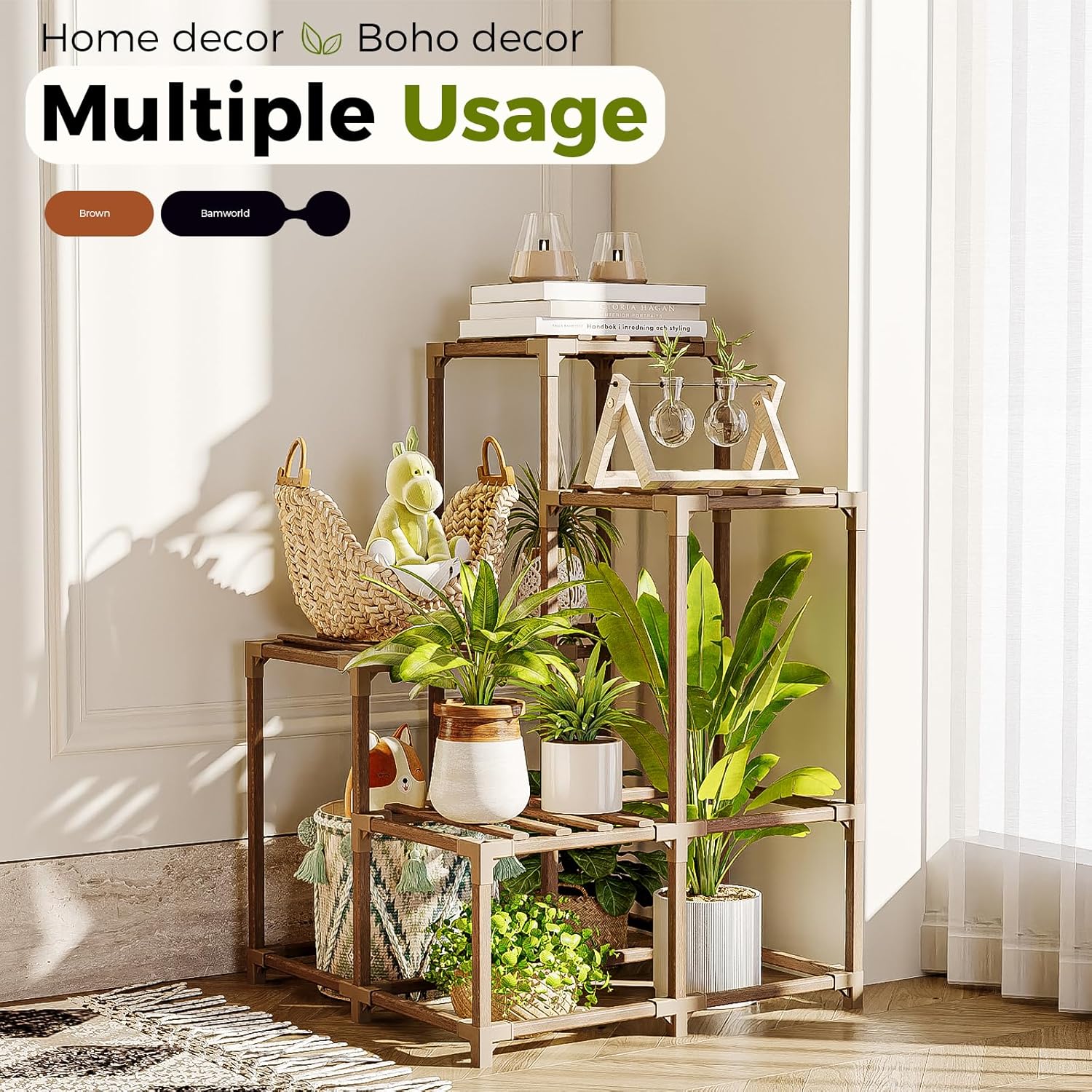 Bamworld Plant Stand Indoor Outdoor Corner Shelf Plant Holde…