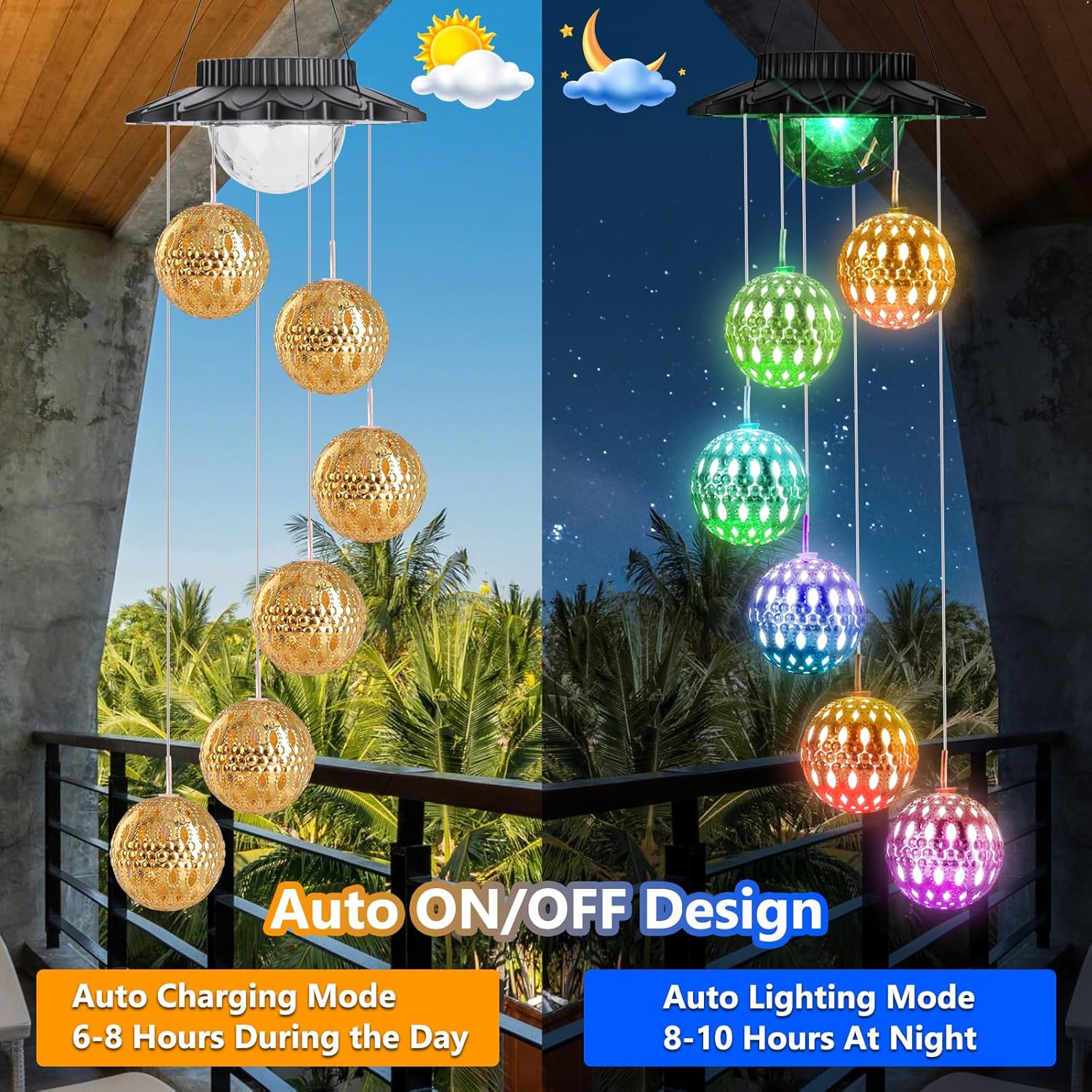 Solar Wind Chimes, LED Moroccan Ball Color Changing Outdoor …
