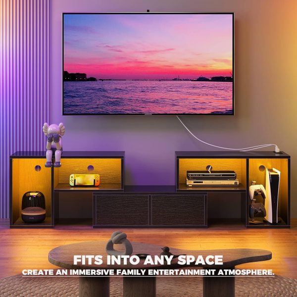 Rolanstar TV Stand with LED Strip & Power Outlets, Modern En... - Image 4