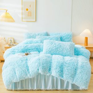 ERLOXO Fluffy Blue Faux Fur Comforter Cover Set Twin，Fluffy ...