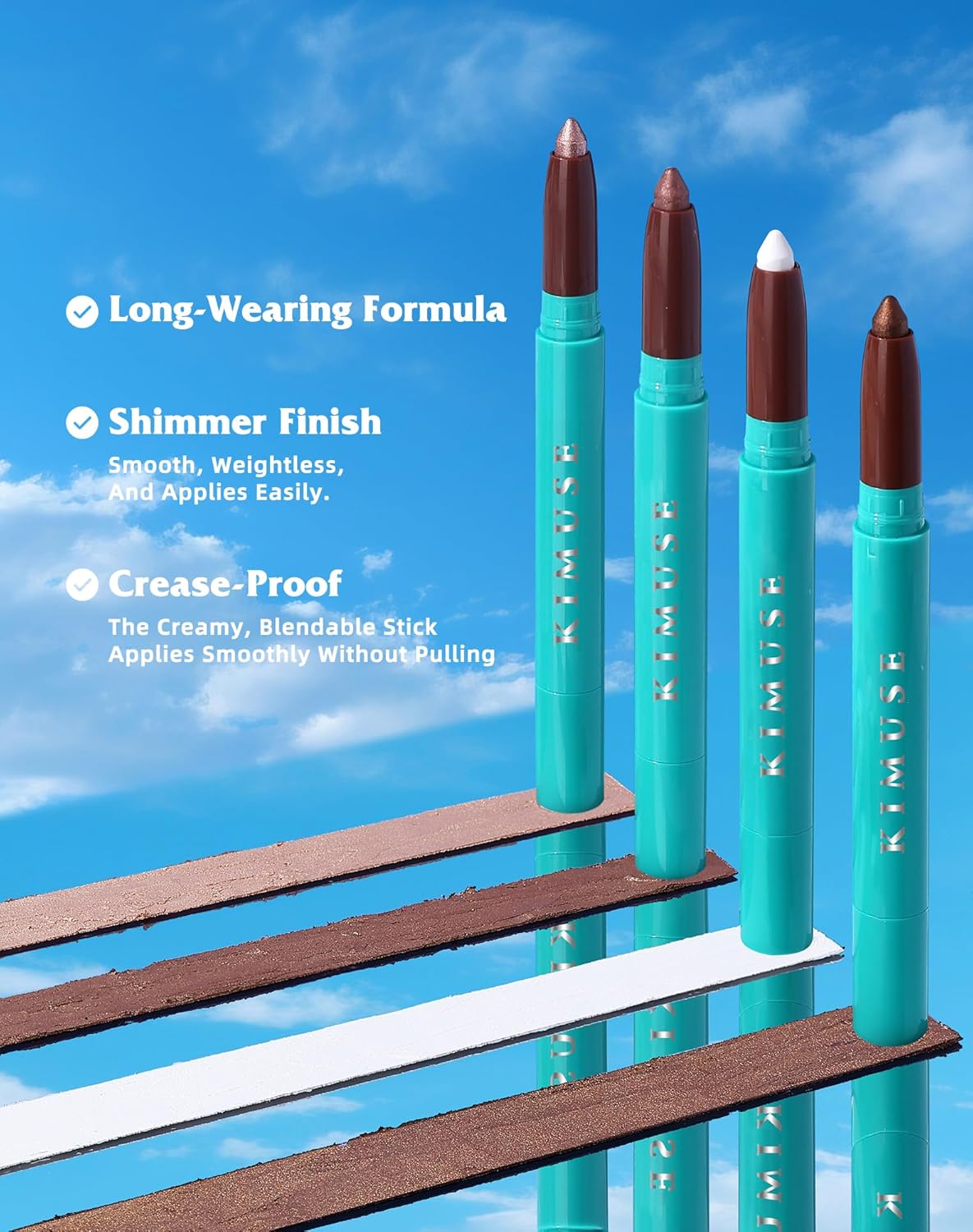 KIMUSE Eyeshadow Stick 4 Colors Set, 3-in-1 Eye Brightener S…