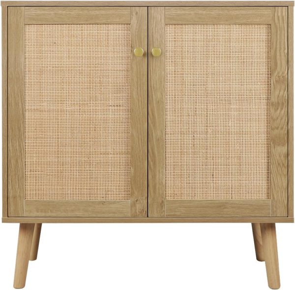 Anmytek Rattan Cabinet with 2 Doors, Accent Storage Cabinet ...
