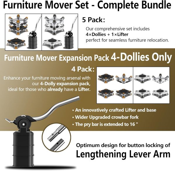 ONEON Furniture Mover Pro Set - Enhanced Dolly and Lifter wi... - Image 2