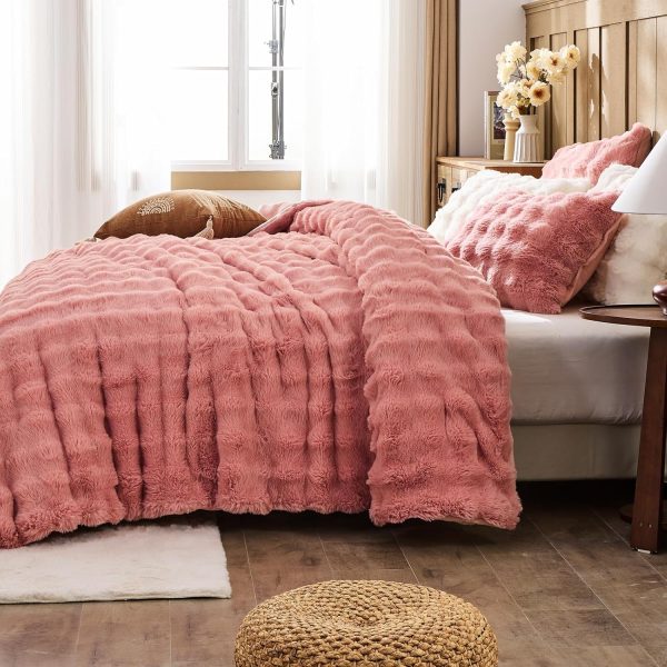 Lotus Karen Faux Fur Queen Comforter Set – Pink Fluffy Comfo... - Image 6