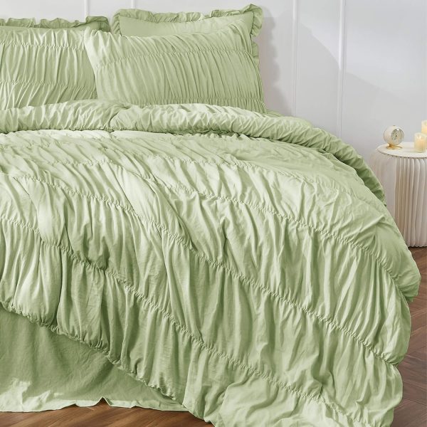 Bonlino Queen Comforter Set Green Bedding - Ruched Comforter... - Image 6