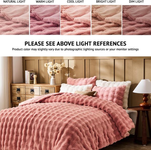 Lotus Karen Faux Fur Queen Comforter Set – Pink Fluffy Comfo... - Image 5