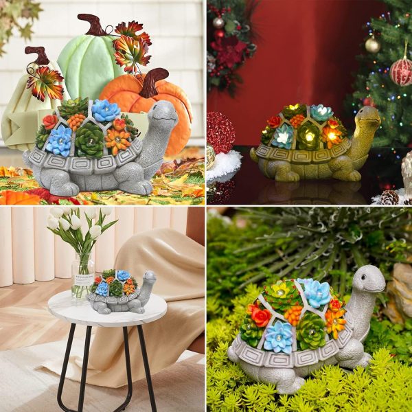 Nacome Solar Garden Outdoor Statues Turtle with Succulent 7 ... - Image 5