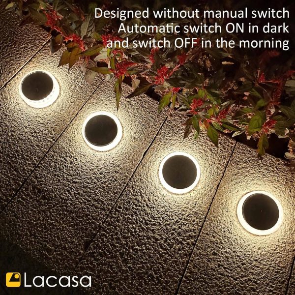 Lacasa Solar Deck Lights, 4 Pack 30LM Outdoor Solar Powered ... - Image 8