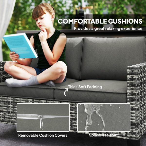 Outsunny 2 Seater Outdoor Sofa with Cushions, 44" Rattan Pat... - Image 7