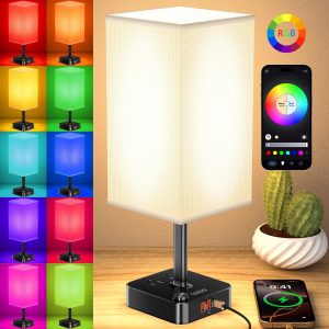 COZOO Bluetooth/WiFi RGB & USB Bedside Table Lamp with 3 USB...