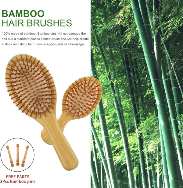 MRD Hair Brush Set, Natural Bamboo Comb Paddle Detangling Ha... - Image 3