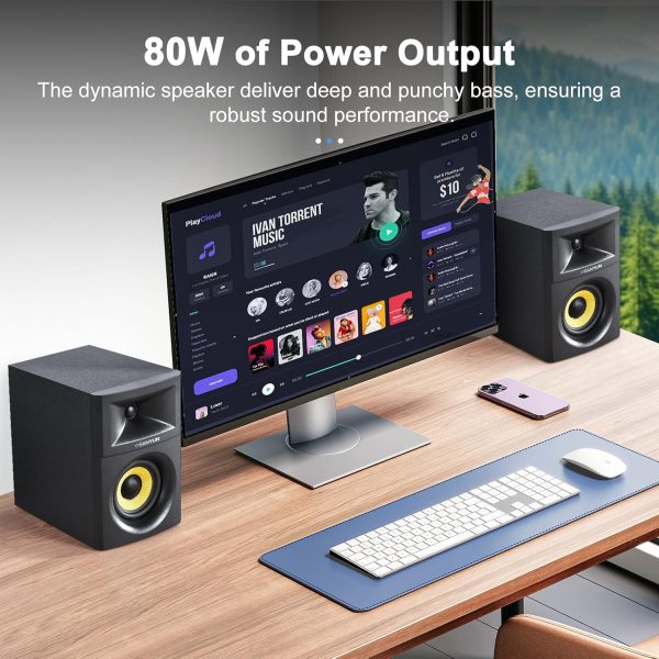 Sanyun SW205 80W 4” Powered Bookshelf Speakers with Wooden C... - Image 4
