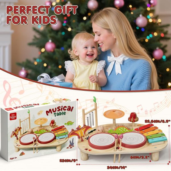 Lehoo Castle Toddler Drum Set, Wooden Musical Instruments wi... - Image 6