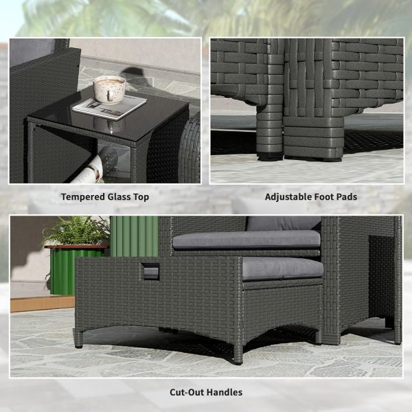 Outsunny 5 Pieces Rattan Patio Furniture Set, Wicker Outdoor... - Image 9