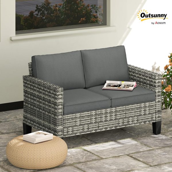 Outsunny 2 Seater Outdoor Sofa with Cushions, 44" Rattan Pat... - Image 4
