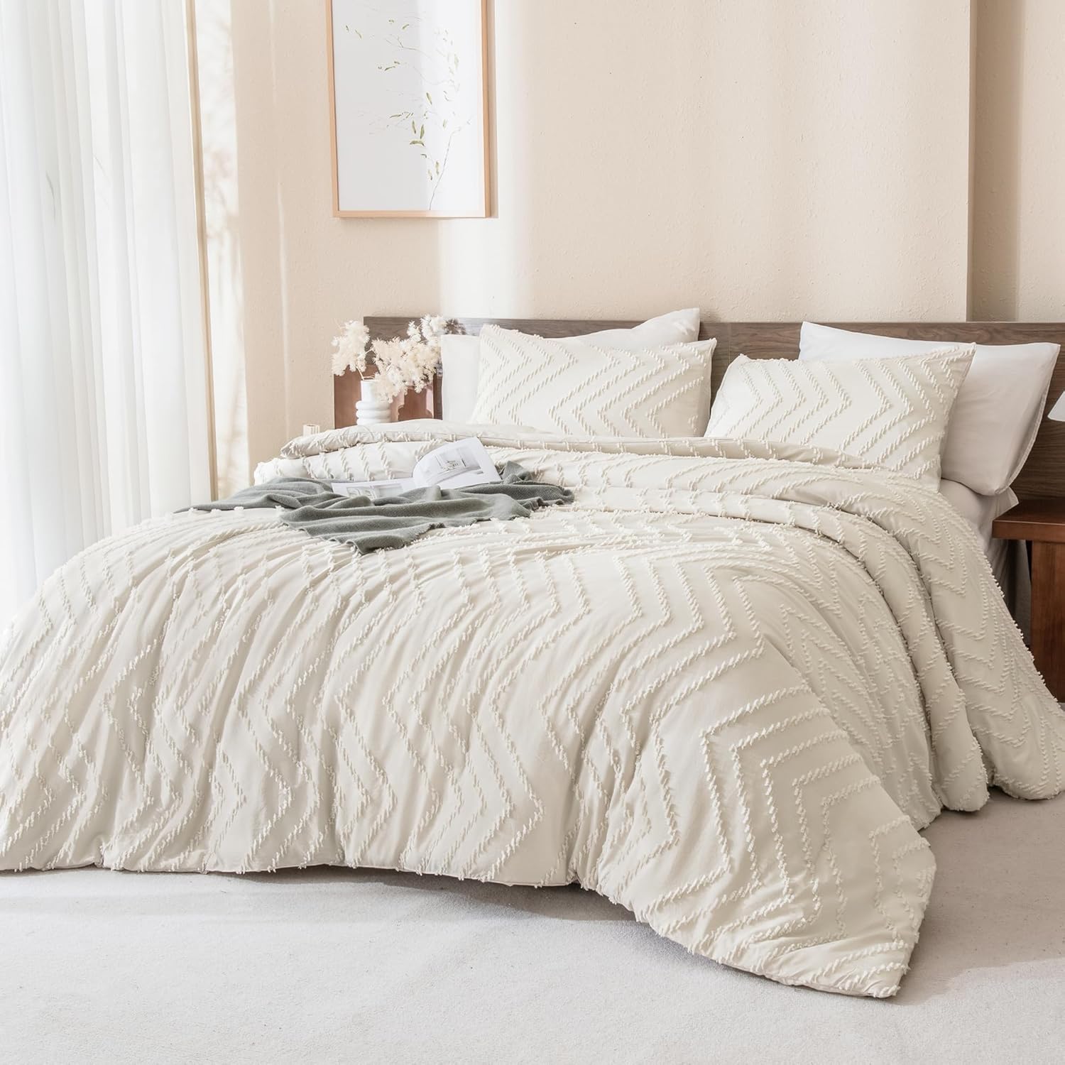 Andency Comforter Full Size Set, Beige Boho Cream Soft Warm …