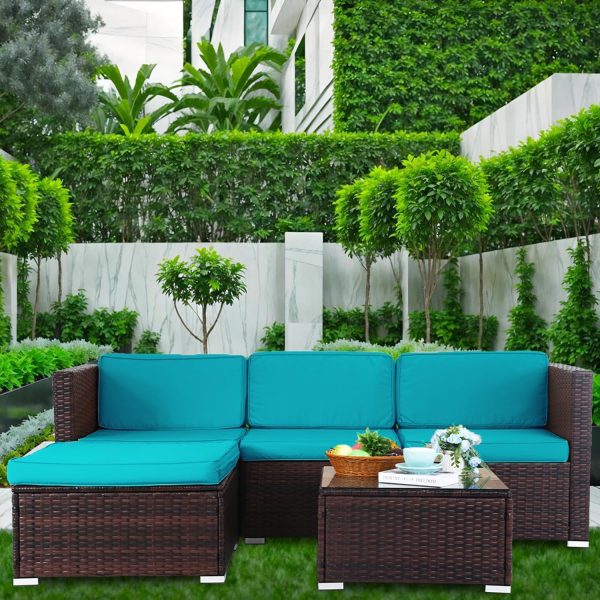 Ruesleag Patio Furniture Set 5 Piece Outdoor Rattan Sectiona... - Image 6