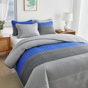 Flysheep Boho Striped Quilt Set Full Queen Size, 3 Pcs Blue ...