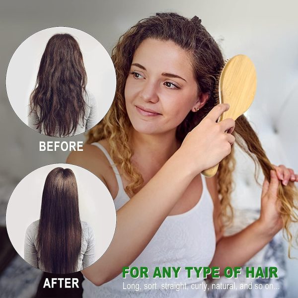 MRD Hair Brush Set, Natural Bamboo Comb Paddle Detangling Ha... - Image 5