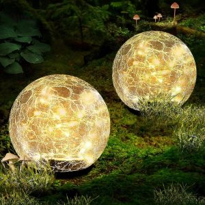 Garden Solar Ball Lights Outdoor Waterproof, 80 LED Cracked ...