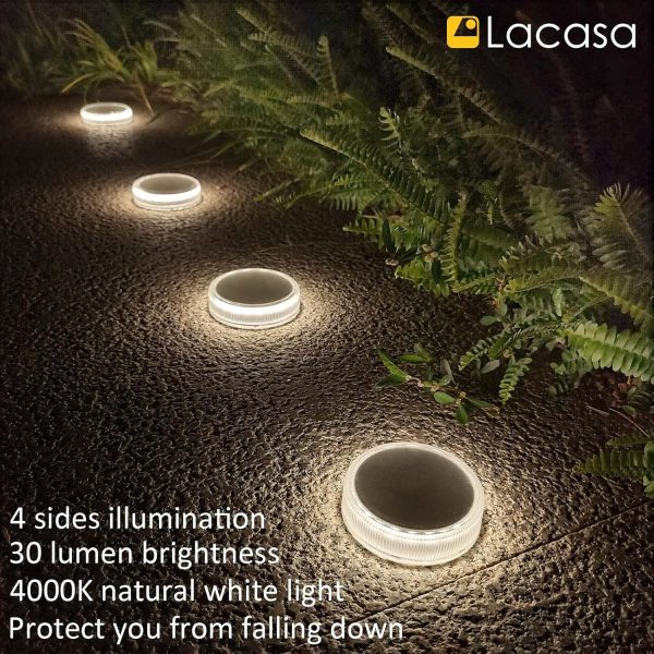 Lacasa Solar Deck Lights, 4 Pack 30LM Outdoor Solar Powered ... - Image 6