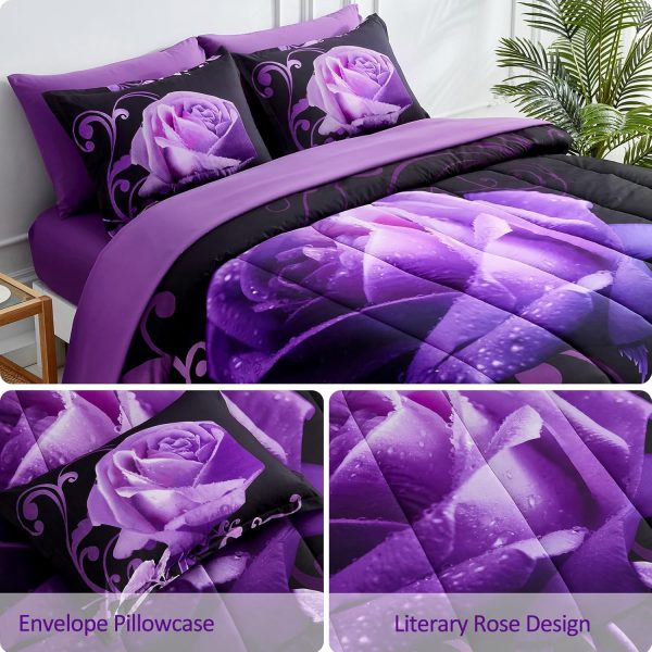 WONGS BEDDING Purple Comforter Set Queen, Reversible Purple ... - Image 5