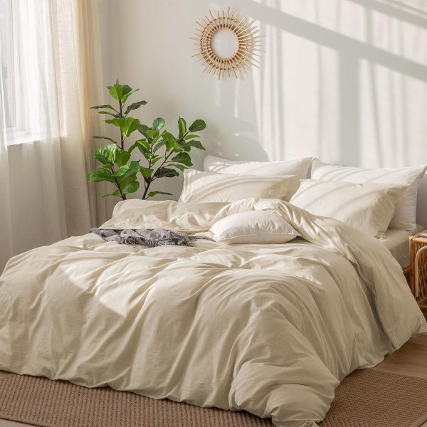 MooMee Bedding Duvet Cover Set 100% Washed Cotton Linen Like... - Image 3