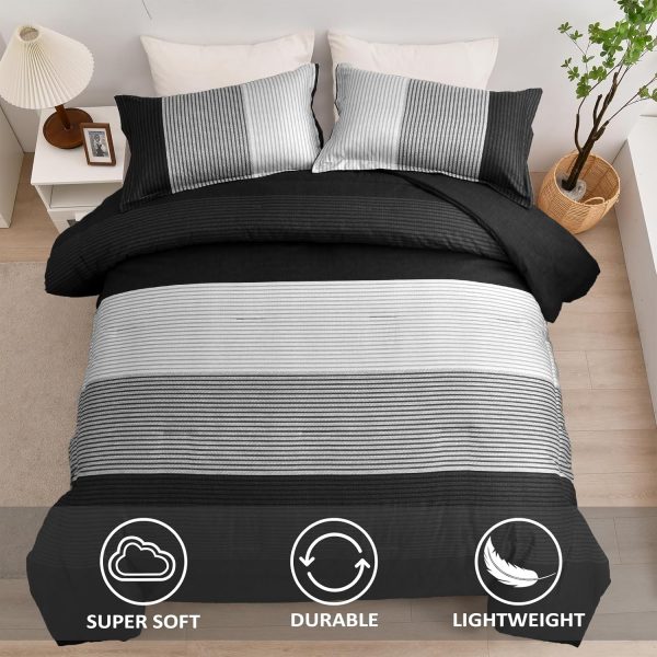 WONGS BEDDING Black Comforter Set Queen, Reversible Black Gr... - Image 3