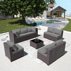 RTDTD Outdoor Patio Furniture Set, 9 Pieces Outdoor Furnitur...