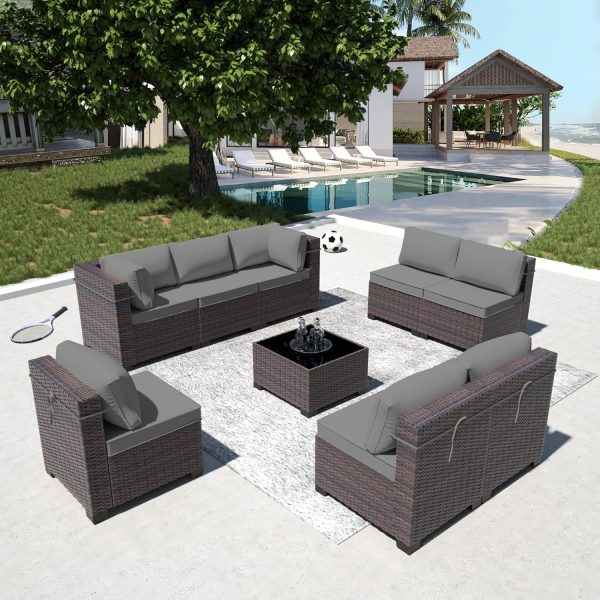 RTDTD Outdoor Patio Furniture Set, 9 Pieces Outdoor Furnitur...