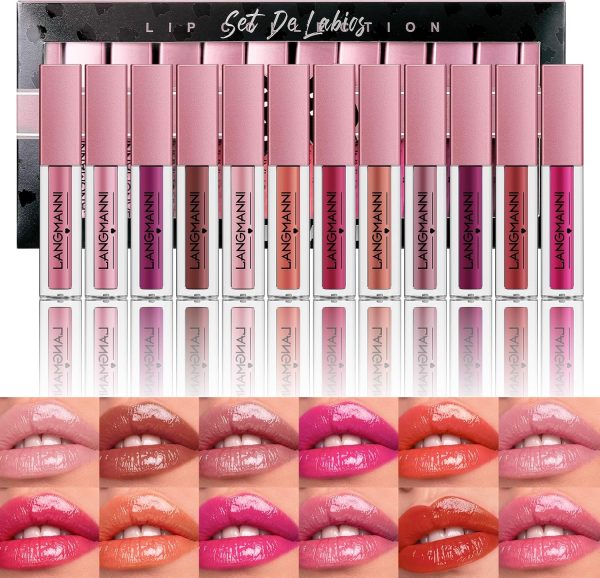 LANGMANNI 12Pcs Lip gloss Collection Makeup Set, Shiny Smoot...