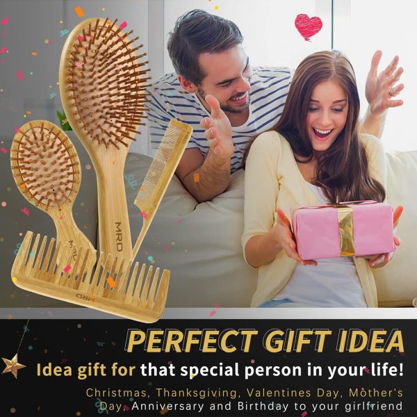MRD Hair Brush Set, Natural Bamboo Comb Paddle Detangling Ha... - Image 7