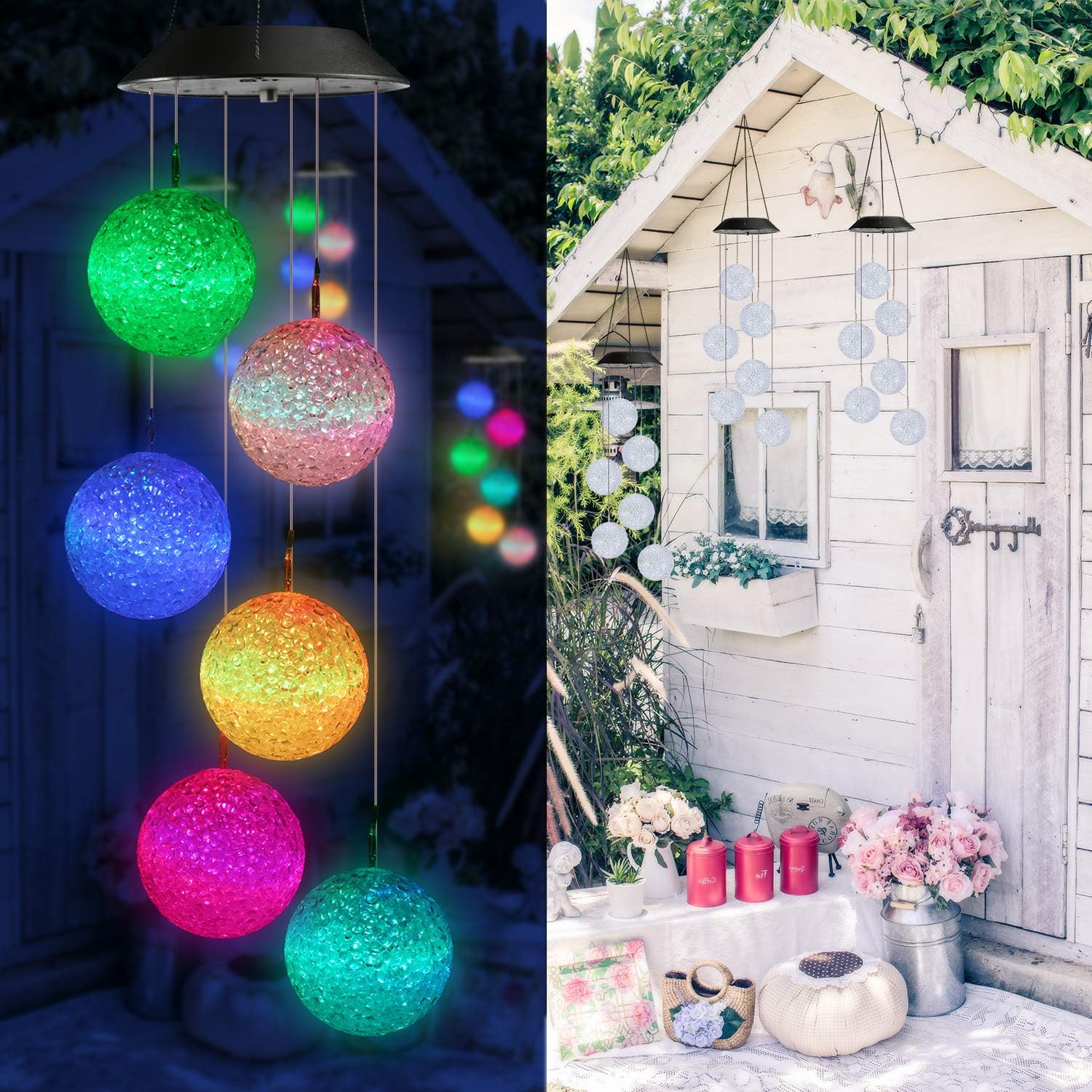 Toodour Solar Wind Chimes Lights, Color Changing Ball Wind C…