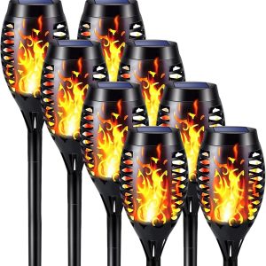 iBaycon 8 Pack Solar Torch Flame Lights, Waterproof Outdoor ...